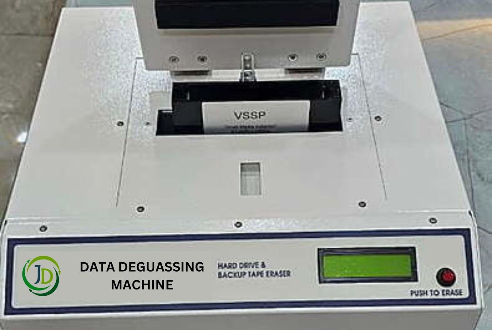 Degaussing machine erasing magnetic media. Secure data destruction with NIST800-88 compliant equipment by Justdispose