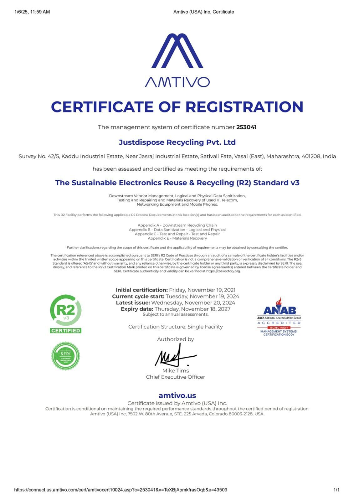 R2v3 Certificate